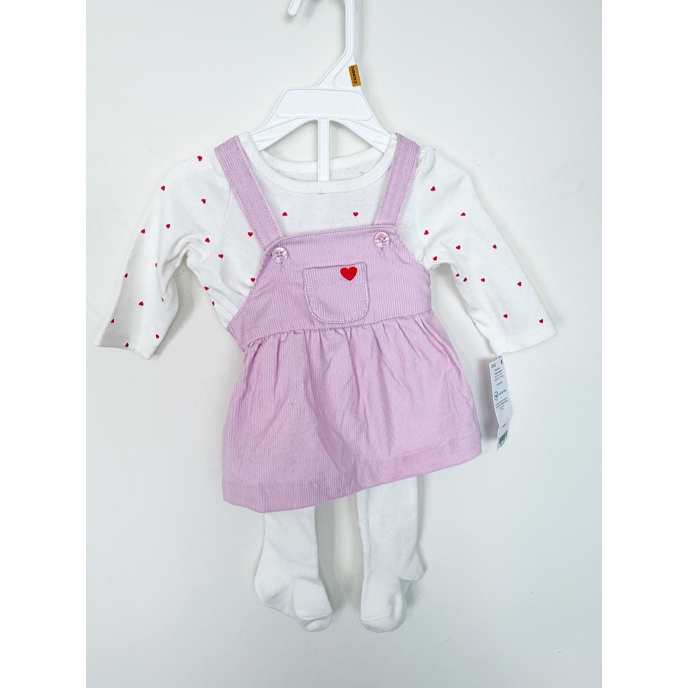 Carter's‎ Baby Girls Corduroy 3-Piece Heart Print Long Sleeve Dress Set Newborn